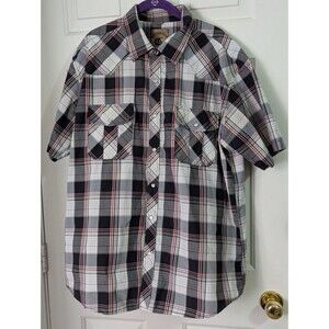 Coevals Club Pearl Snap Button S/S Shirt Mens XL Black Red Plaid Western Cowboy